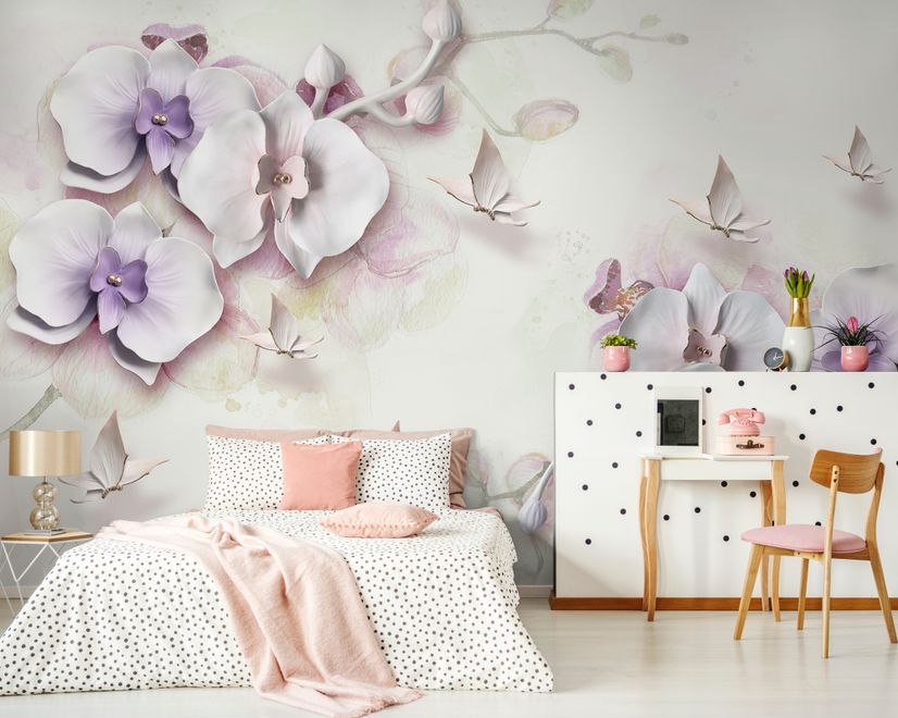 Purple Orchid Floral Wallpaper Mural