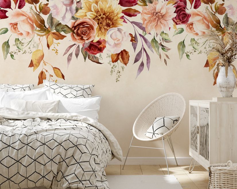 Vintage Pink Floral Wallpaper Mural
