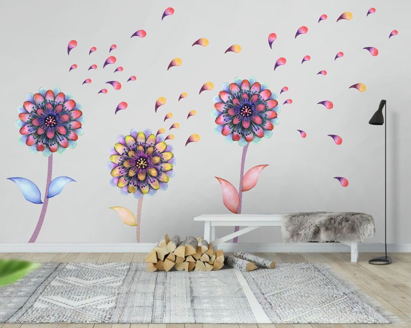 Watercolor Colorful Dahlia Florals Wall Decal Sticker