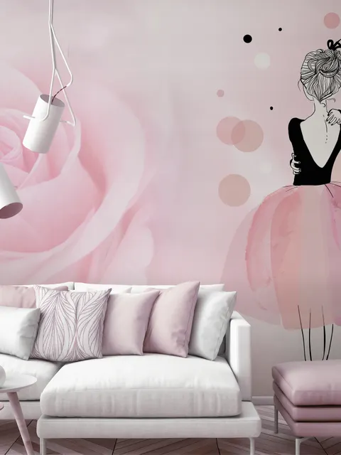 Ballerina-Mädchen und Rosa Rosen Fototapete