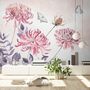 Retro Watercolor Pink Dandelion Flower Art Wallpaper Mural