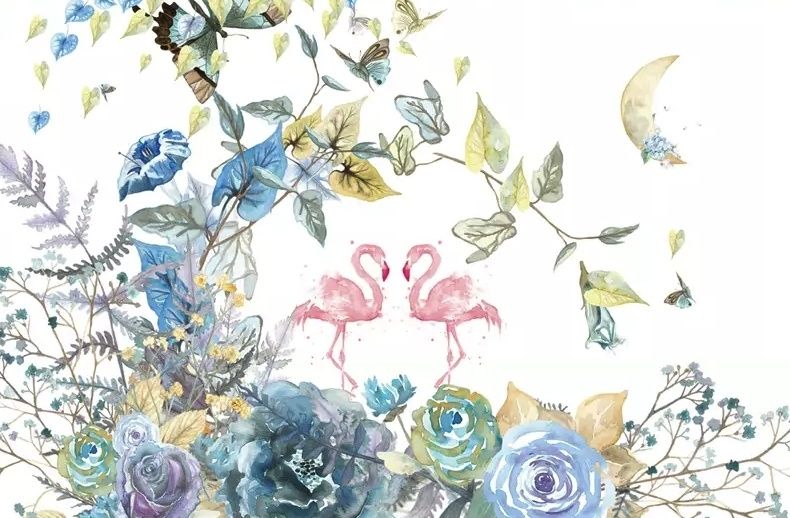 Flamingo and Soft Floral Wallpaper Mural