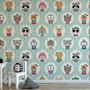 Kids Cute Winter Animals Pattern with Lines Wallpaper Mural
