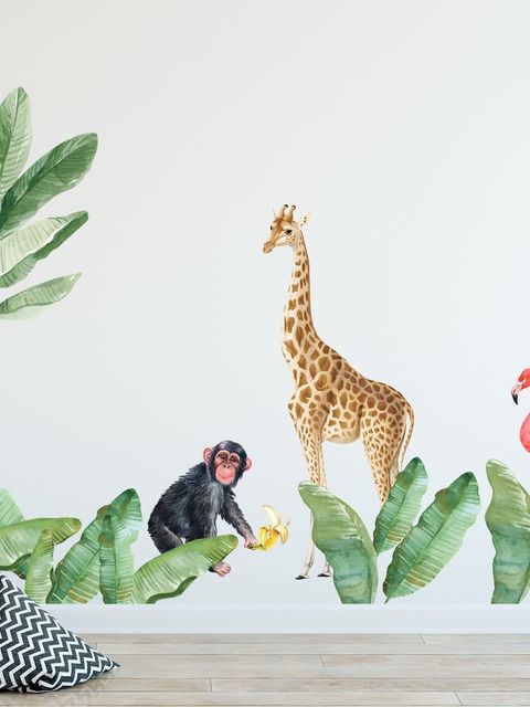 Kinder Wandtattoo Tropische Tiere mit Palmblättern