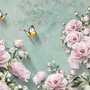 Papier peint panoramique floral vintage rose et papillon jaune
