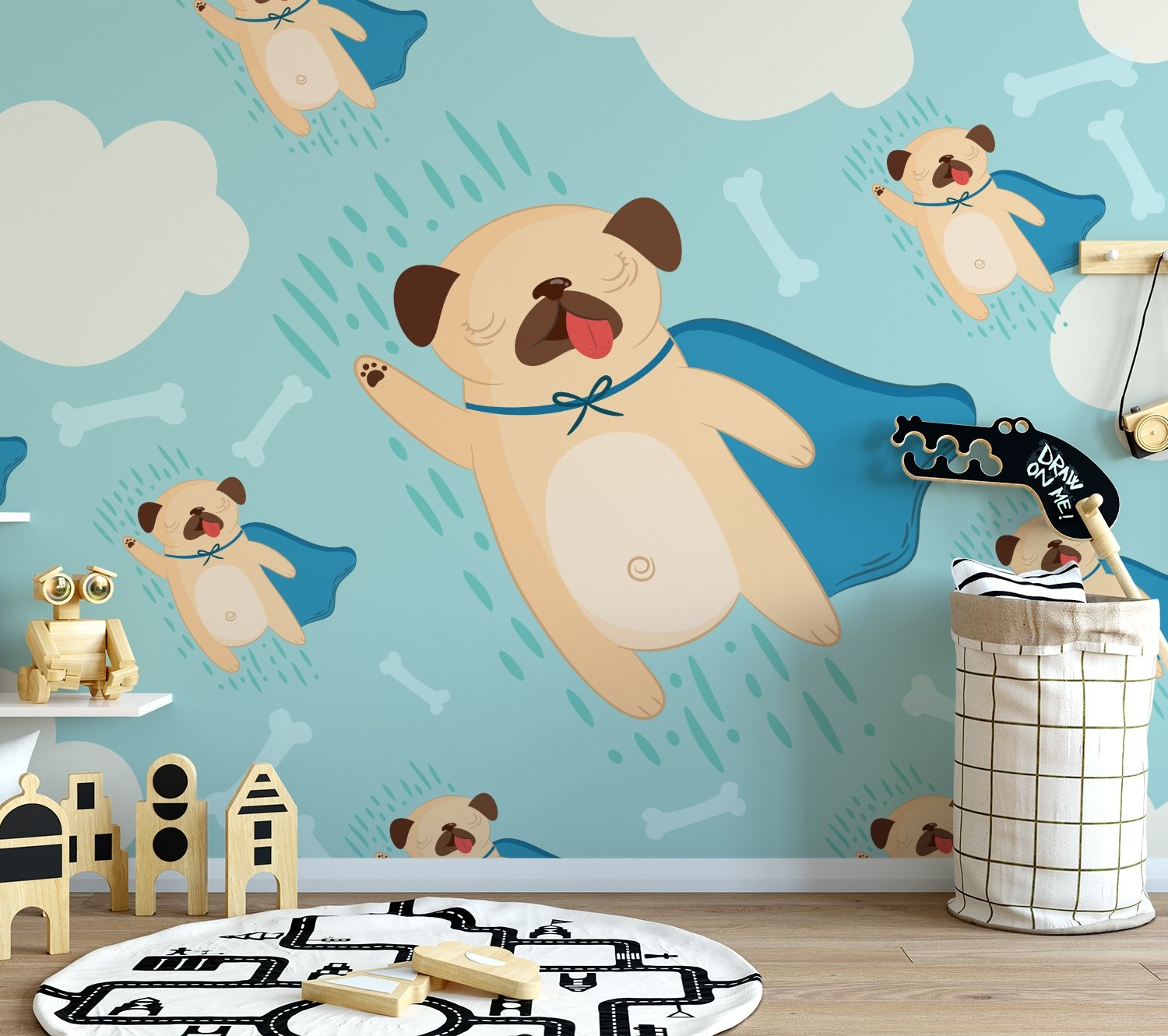 Cartoon Pet Dog Pattern Wallpaper Mural - Peel and Stick