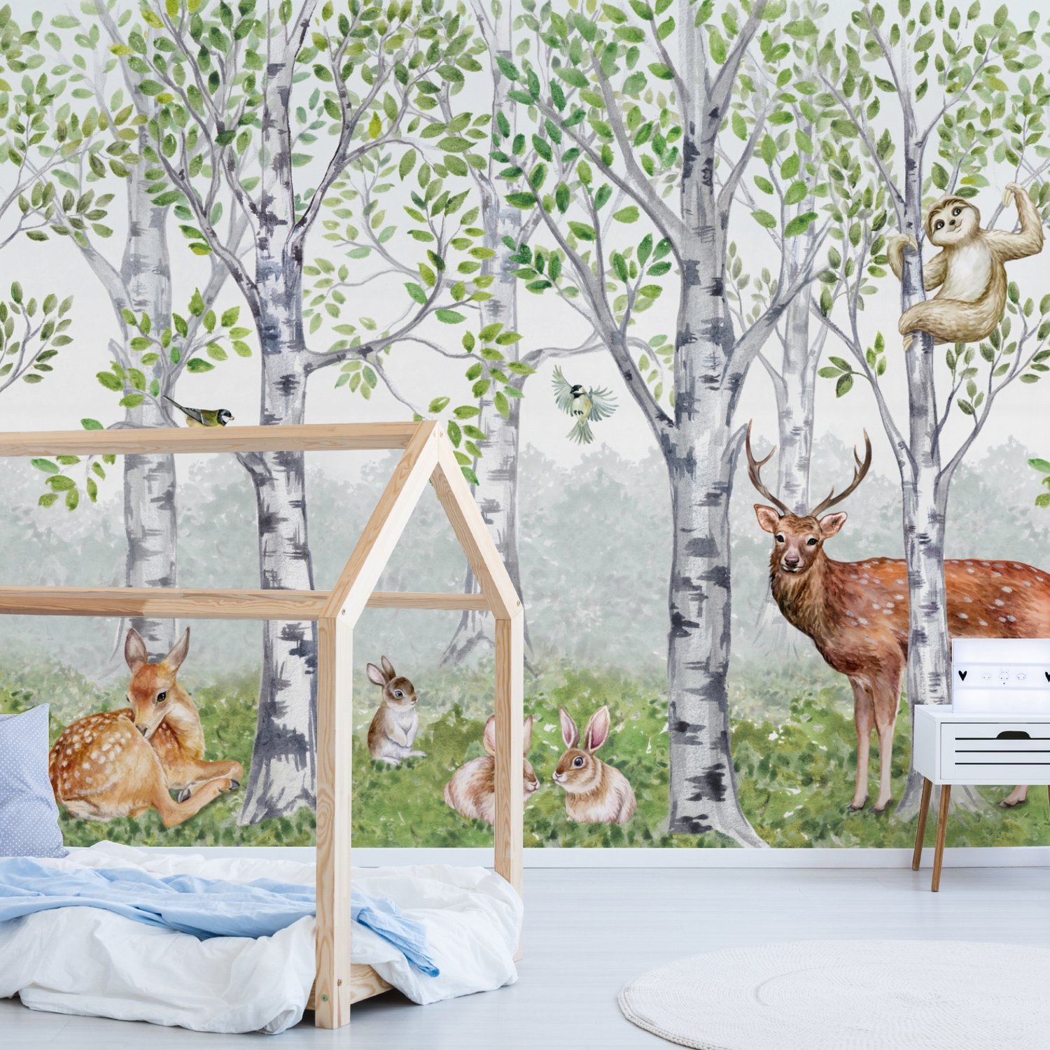 Kids Woodland Animals in the Forest Wallpaper Mural - Peel and Stick