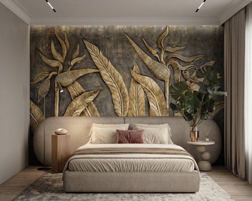 Tropical Birds of Paradise Sculpture Wallpaper Mural