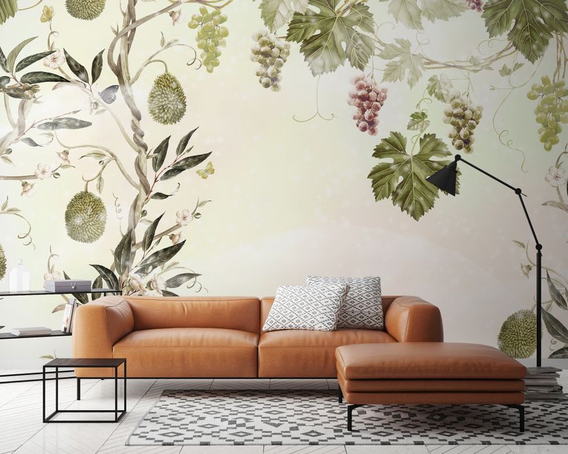 Soft Tropical Grape Trees and Durian Fruits Wallpaper Mural