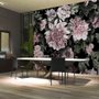 Papier peint panoramique floral avec feuilles vertes