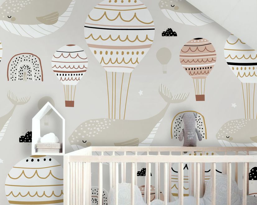Air Balloon with Whale Wallpaper Mural