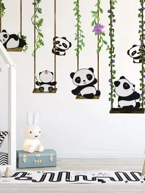 Panda Bears with Swing Wallpaper Mural