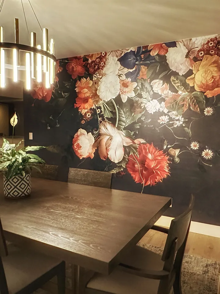 Fototapete Goldene Ära Große und Dunkle Blumen