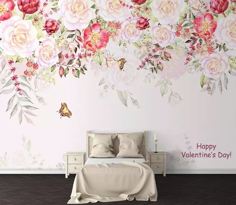 Pink Flowers and Butterflies Wallpaper Mural