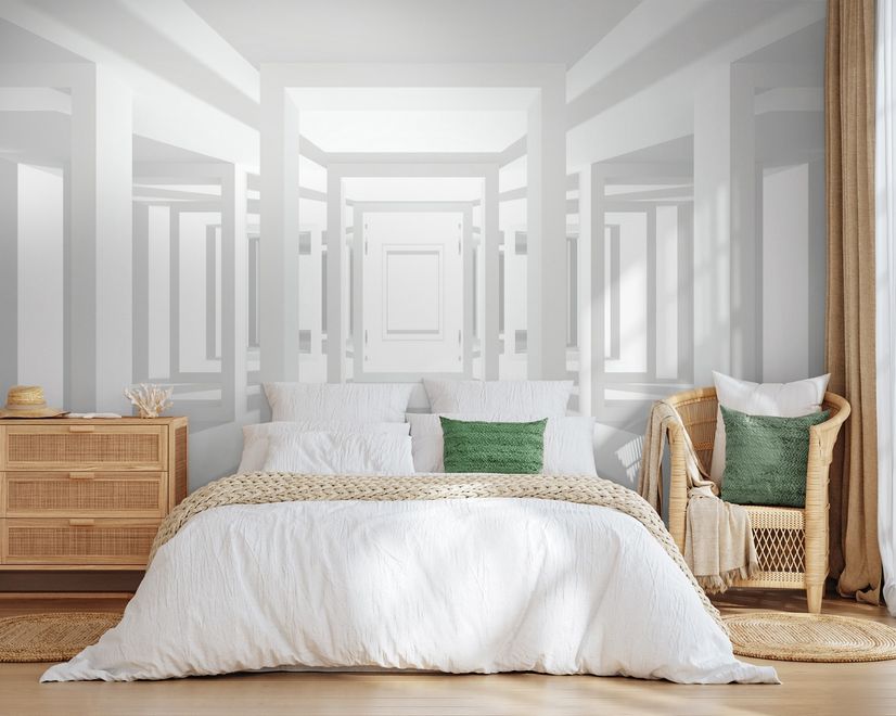 3D Look Abstract Architecture White Corridor Wallpaper Mural