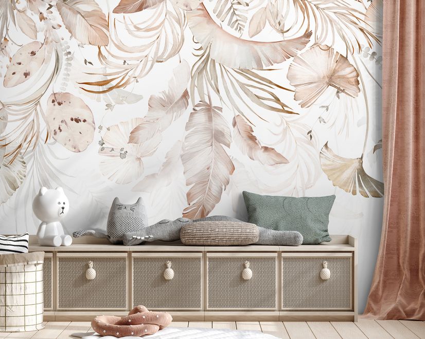 Boho Abstract Banana Leaf Art Wallpaper Mural