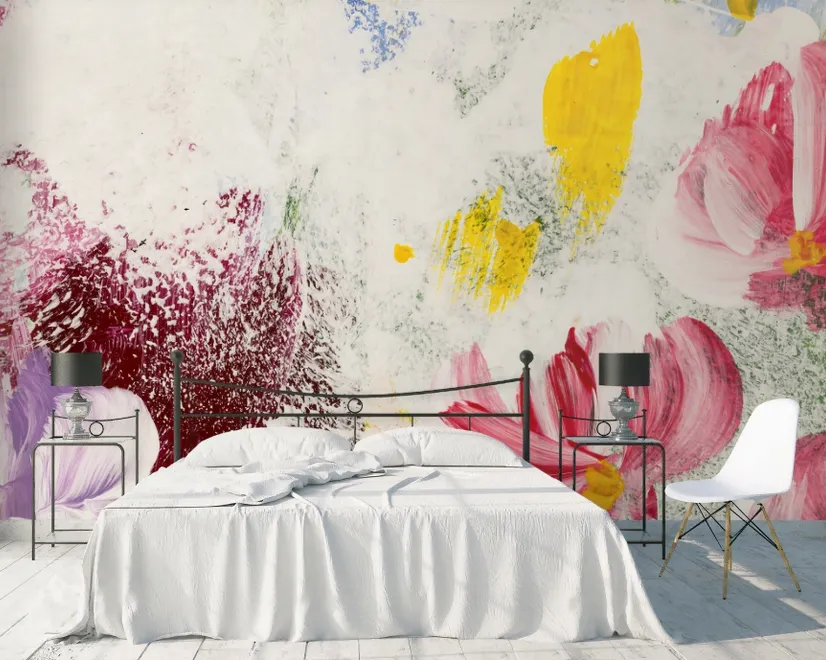 Pink Red Acyrlic Floral Bouqet Wallpaper Mural