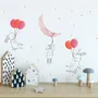 Kids Cartoon Rabbits with Colorful Balloons and Moon Wall Decal Sticker