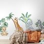 Kids Cute Safari Animal with Tropical Trees Wall Decal Sticker