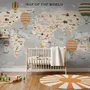 Kids World Map with Vintage Hot Air Balloon Wallpaper Mural