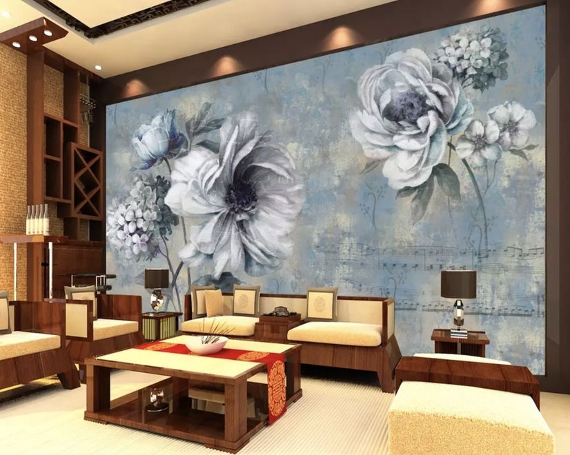 Light Floral with Music Notes Wallpaper Mural