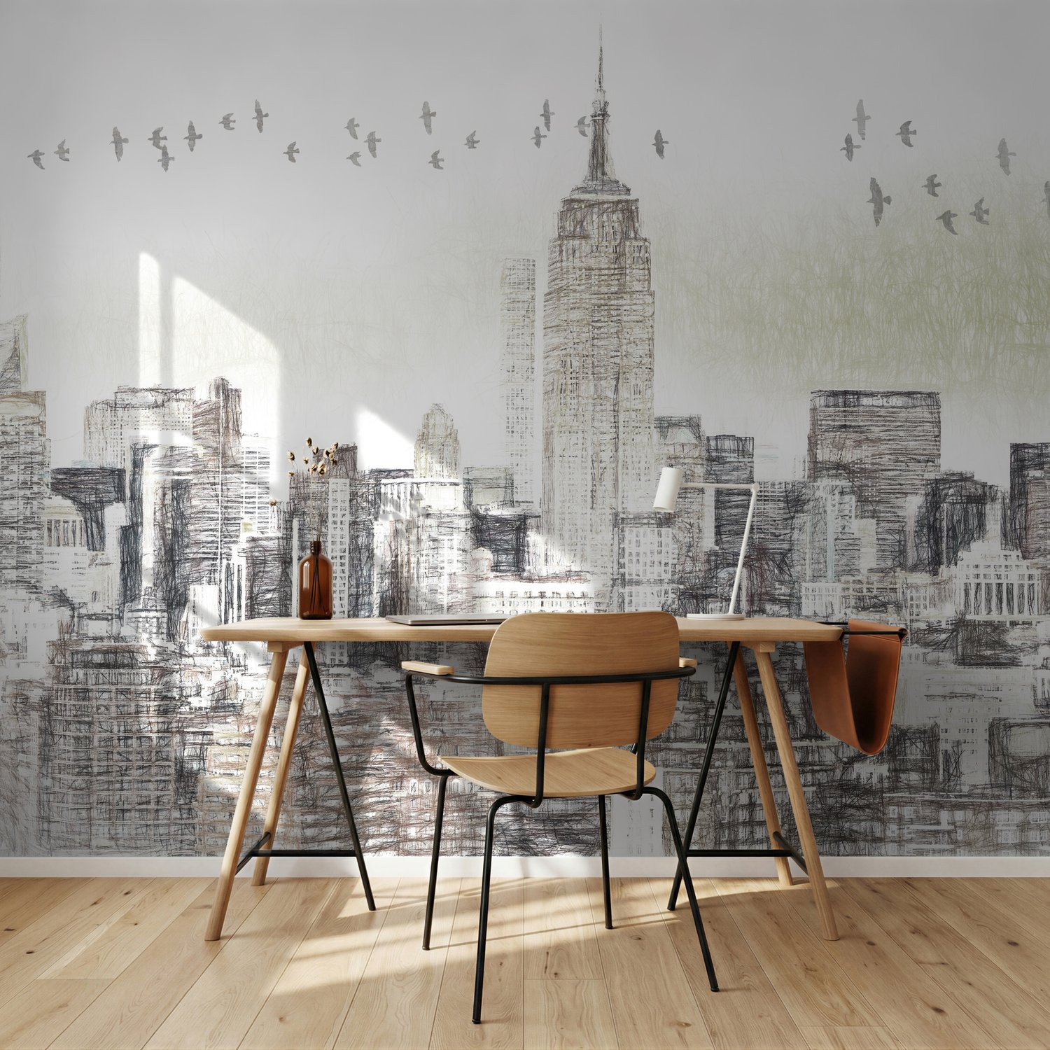Monochrome Charcoal New York City Wallpaper Mural - Peel and Stick