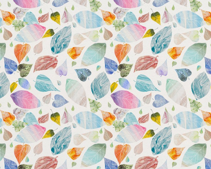 Papier peint panoramique à motifs de feuilles colorées