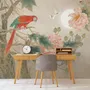 Nostalgic Peony Blossom and Parrot Wallpaper Mural