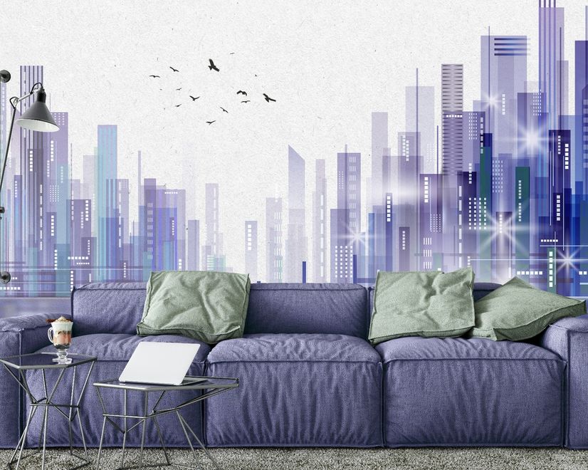 Black Green Dark Cityscape Wallpaper Mural