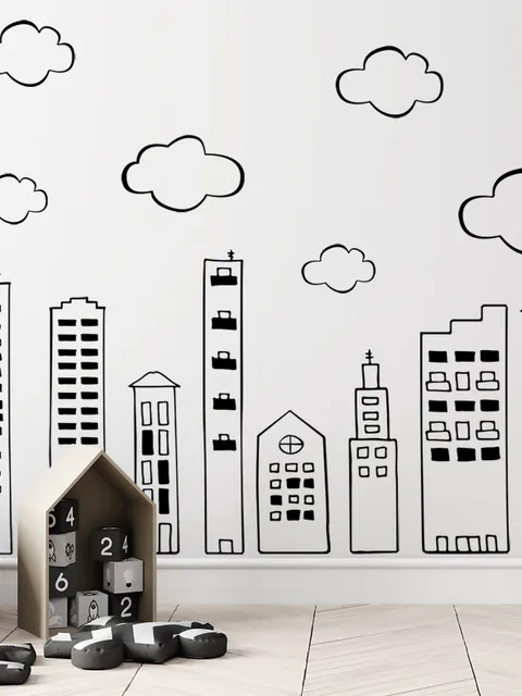 Kids Cute Black City Wall Decal Sticker