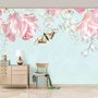 Pink Floral and Yellow Butterfly Wallpaper Mural
