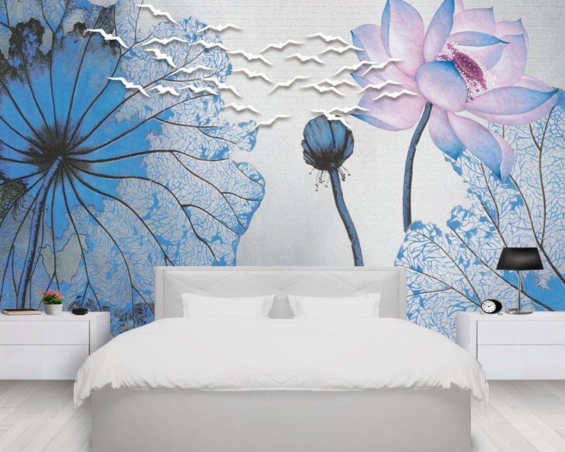 Nostalgic Lotus Floral Wallpaper Mural