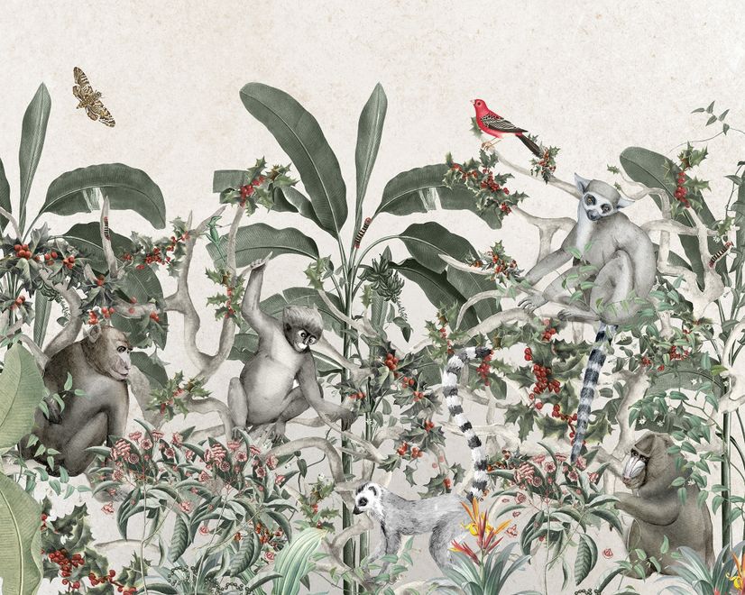 Forest with Monkey and Lemur Wallpaper Mural