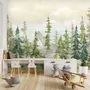Papier peint panoramique de la forêt de l'aquarelle du pin pour la chambre d'enfant