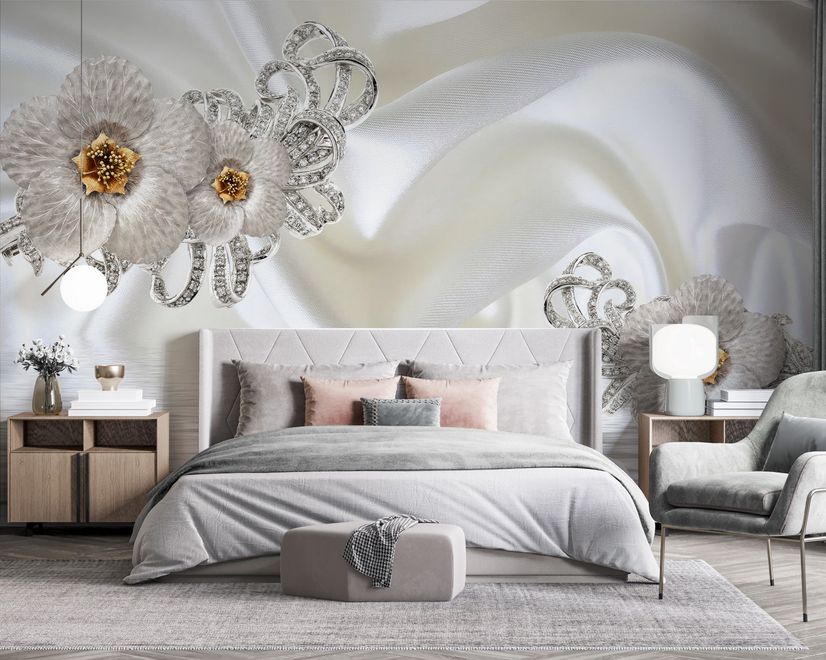Luxury Floral Diamond Daisy Wallpaper Mural