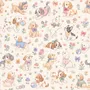 Papier Peint Panoramique Enfants avec Chiots et Fleurs Aquarelle