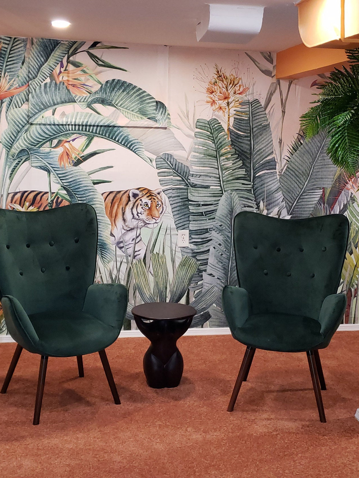Tiger and Tropical Leaves Wallpaper Mural