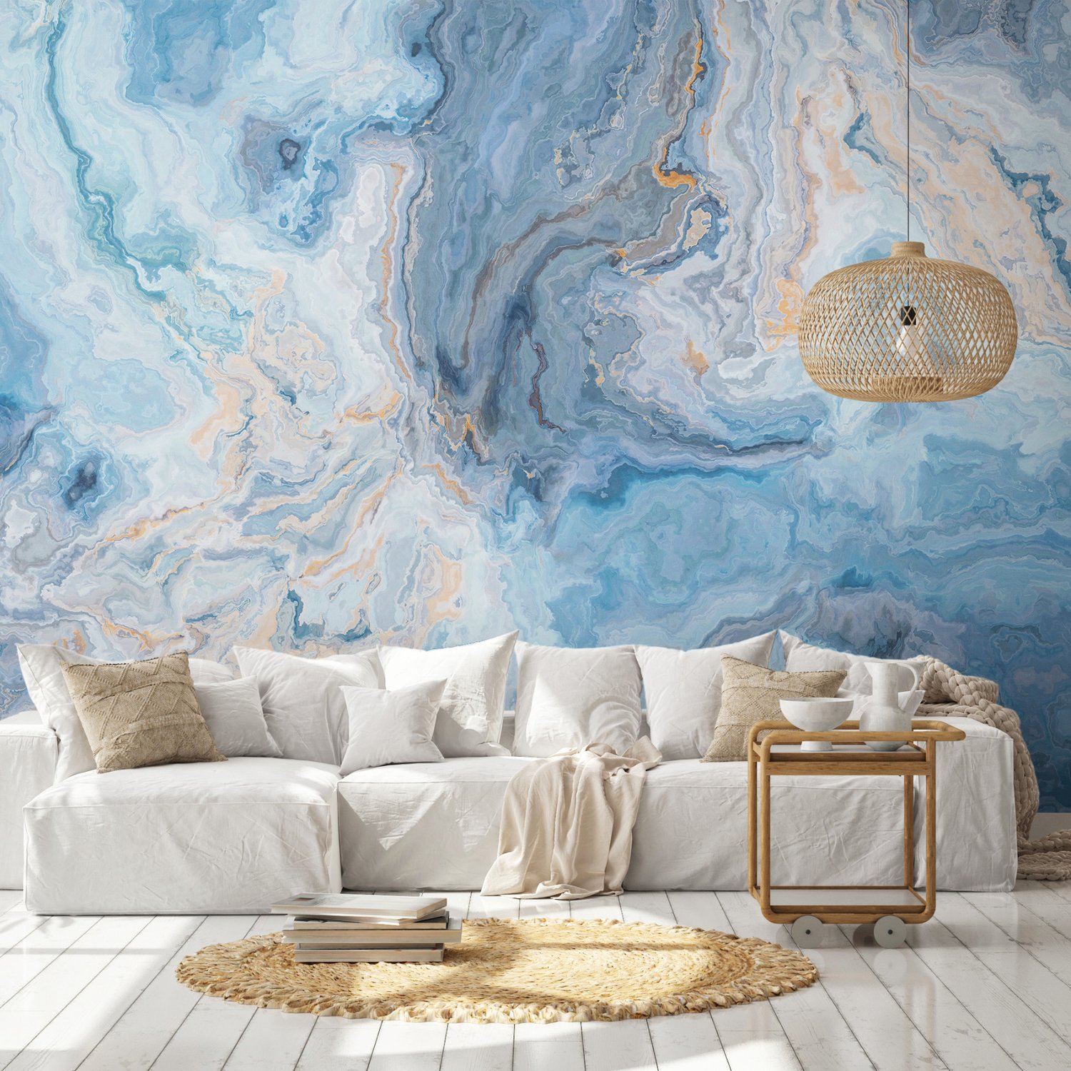 Turquoise Wave Pattern Wallpaper Mural - Peel and Stick