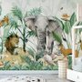 Kinder Fototapete Tropische Safari-Tiere mit Grünen Blättern