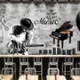 Papier peint panoramique de notes de musique sombres avec piano