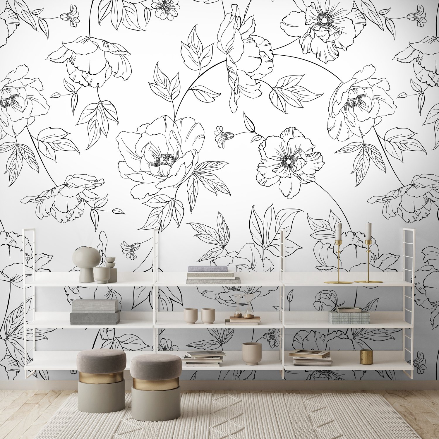 Poppy Drawing Floral Wallpaper Mural - Peel and Stick