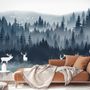 Misty Forest Landscape and Horned Deer Wallpaper Mural