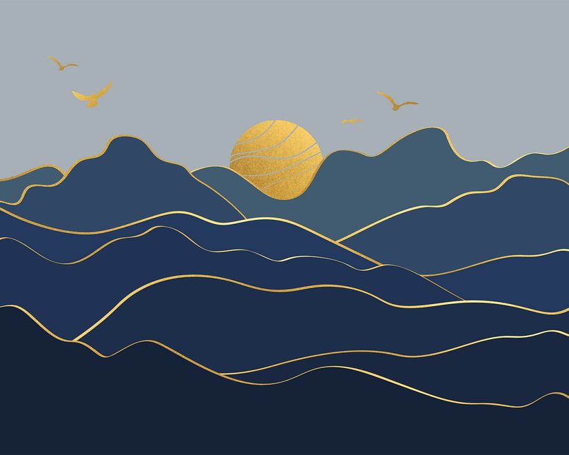 Gold Look Landscape Sunrise Sunset Wallpaper Mural