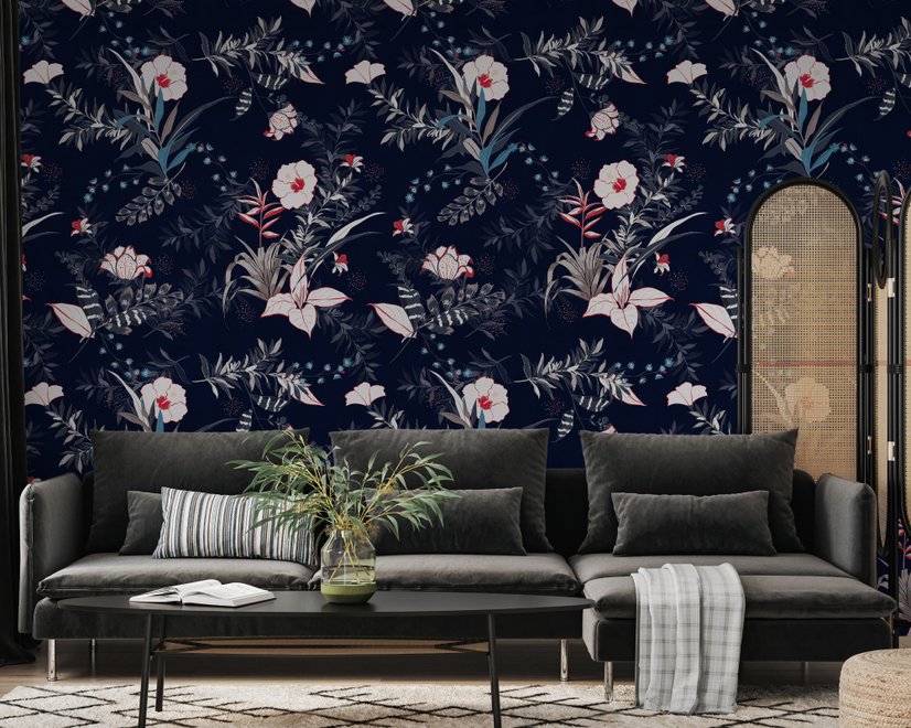 Retro Dark Flowers Wallpaper Mural