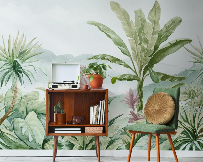 Tropical Forest Landscape and Banana Trees Wallpaper Mural