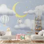 Kids Cartoon Cloud and Yellow Moon Wallpaper Mural