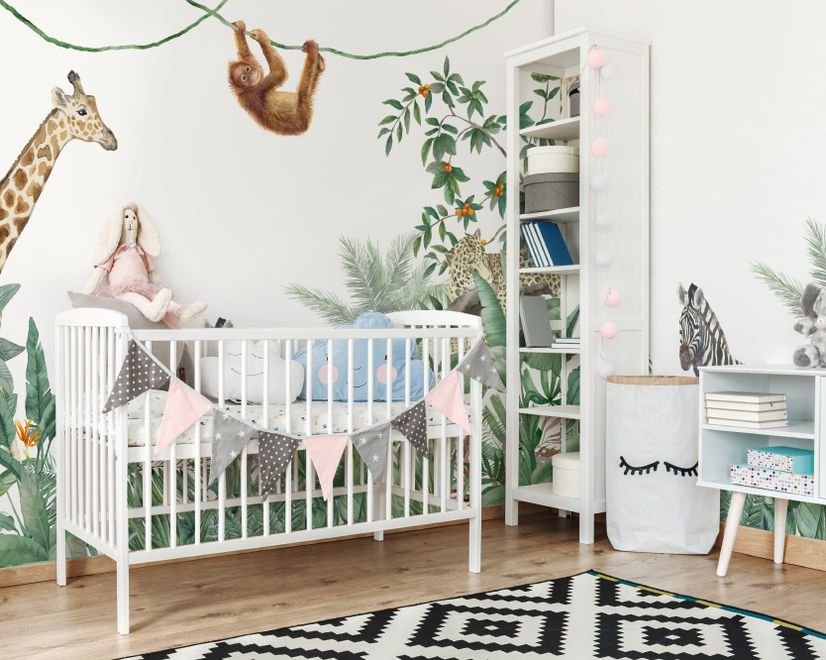 Cute Safari Animals with Jungle Kids Wallpaper Mural