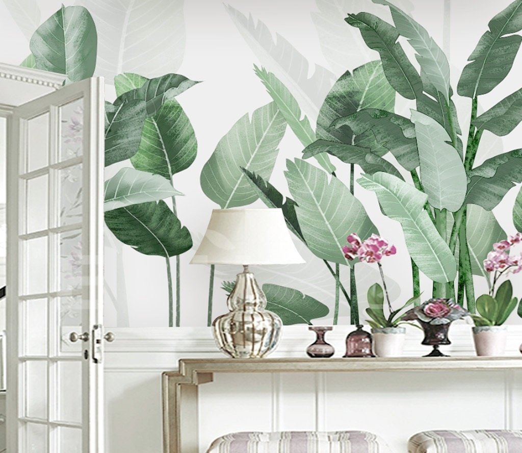 Fresh Green Tropical Leaf Wallpaper Mural - Peel and Stick