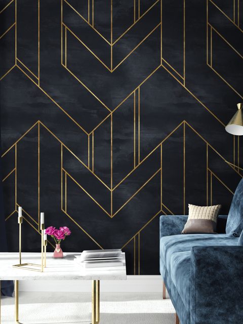 Art Déco Fototapete mit geometrischem Muster und goldenen Linien