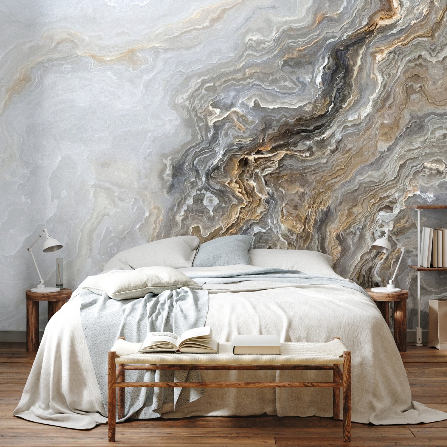 Dark Marble Gray and Brown Waves Wallpaper Mural - Peel and Stick